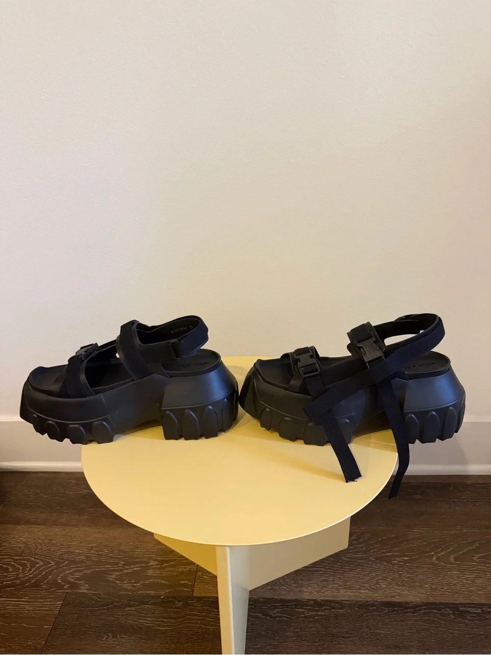 RICK OWENS BLACK HOLLYWOOD MEGA TRACTOR PLATFORM SANDALS